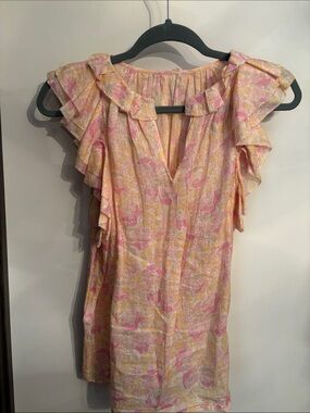 Vanessa Bruno Pink and Yellow Floral Ruffle Tunic